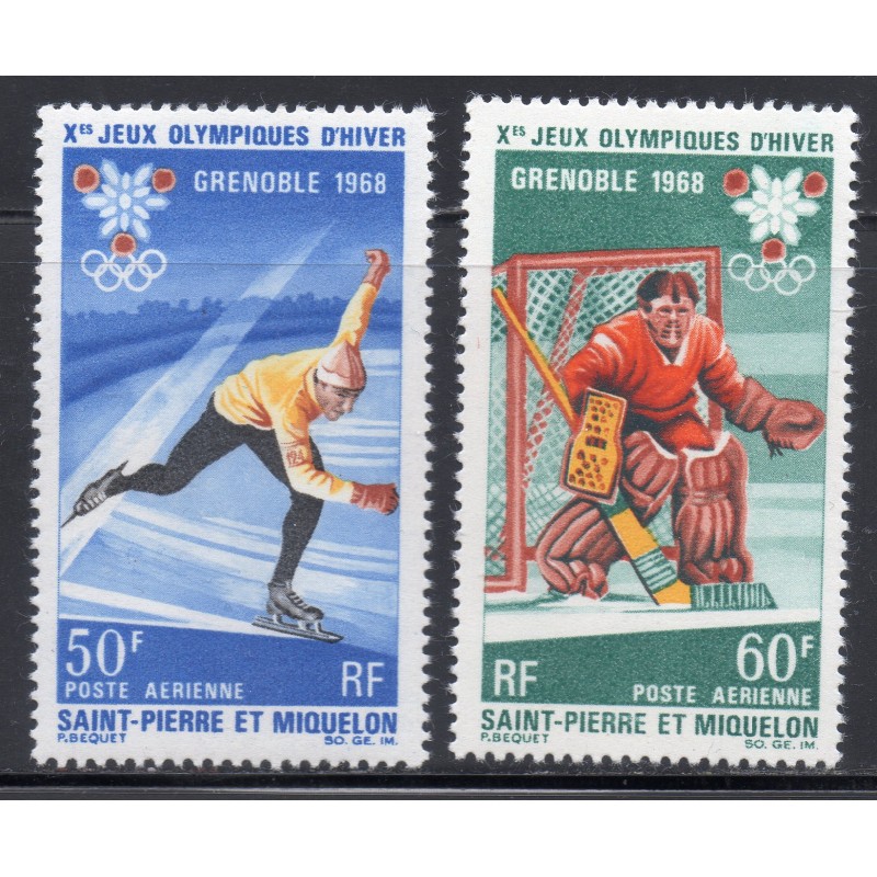 Timbre Saint Pierre poste aérienne 40-41 Jeux olympiques Grenoble neuf ** 1968