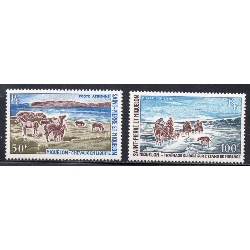 Timbre Saint Pierre poste aérienne 44-45 chevaux en liberté à Miquelon neuf ** 1969