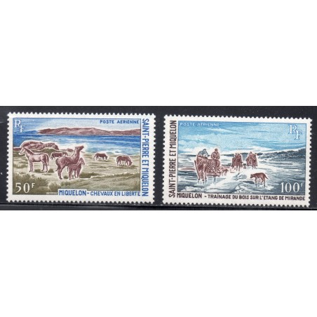 Timbre Saint Pierre poste aérienne 44-45 chevaux en liberté à Miquelon neuf ** 1969