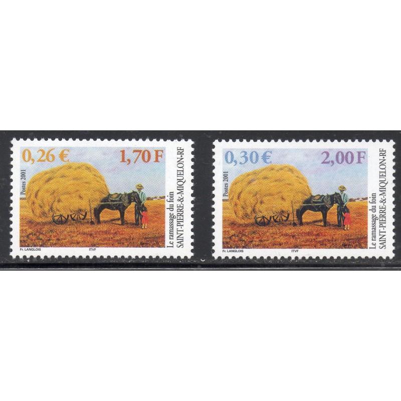 Timbre Saint Pierre et Miquelon 741-742 ramassage du foin neuf ** 2001