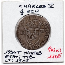 1/4 ou quart d'Ecu Croix de Face 1594 T Nantes Charles X pièce de monnaie royale