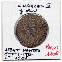 1/4 ou quart d'Ecu Croix de Face 1594 T Nantes Charles X pièce de monnaie royale