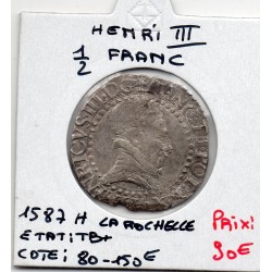 Demi Franc au col plat 1587 H La rochelle Henri III pièce de monnaie royale