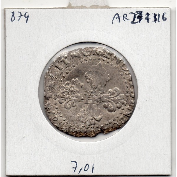 Demi Franc au col plat 1587 H La rochelle Henri III pièce de monnaie royale