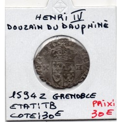 Douzain du dauphiné 2eme type 1594 Z Grenoble Henri IV pièce de monnaie royale