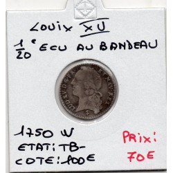 1/20 Ecu au Bandeau 1750 W Lille Louis XV pièce de monnaie royale