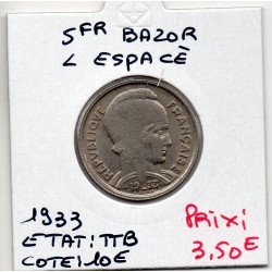 5 francs Bédoucette Bazor 1933 L espacé TTB, France pièce de monnaie