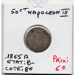 50 centimes Napoléon III tête laurée 1865 A Paris B-, France pièce de monnaie