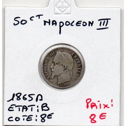50 centimes Napoléon III tête laurée 1865 A Paris B, France pièce de monnaie