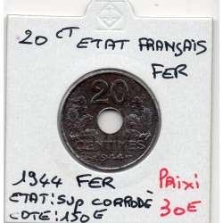 20 centimes état Français 1944 fer Sup corodée, France pièce de monnaie