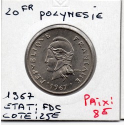 Polynésie Française 20 Francs 1967 FDC, Lec 89 pièce de monnaie