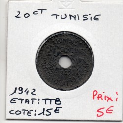 Tunisie, 20 Centimes 1942 - 1361 AH TTB, Lec 124 pièce de monnaie