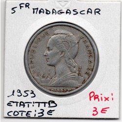 Madagascar 5 francs 1953 TTB, Lec 106 pièce de monnaie