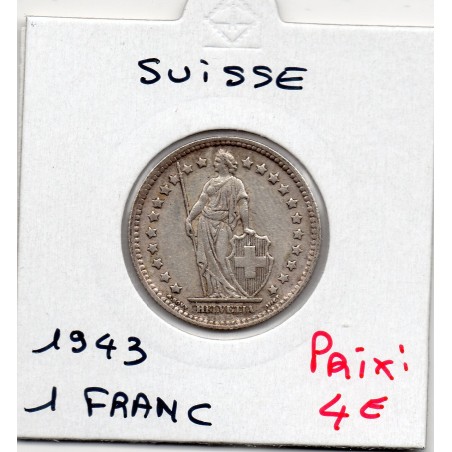 Suisse 1 franc 1943 TTB, KM 24 pièce de monnaie