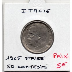 Italie 50 centesimi 1925 striée Sup-,  KM 61.2 pièce de monnaie