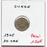 Suède 10 Ore 1945 TTB, KM 816 pièce de monnaie