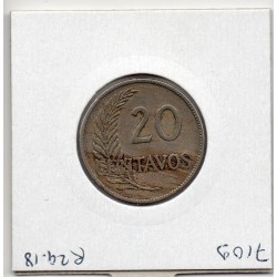 Pérou 20 Centavos 1920 TTB, KM 215 pièce de monnaie