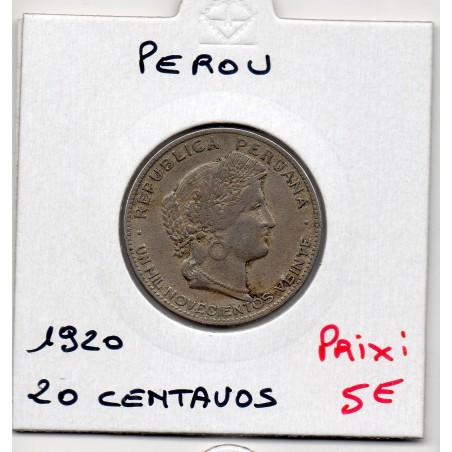 Pérou 20 Centavos 1920 TTB, KM 215 pièce de monnaie