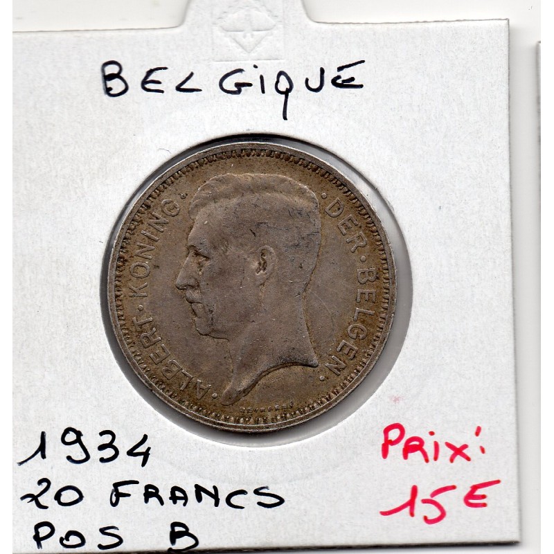 Belgique 20 Francs 1934 en Flamand Sup, KM 104 pièce de monnaie