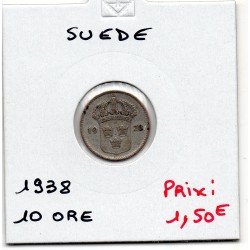 Suède 10 Ore 1938 TTB, KM 780 pièce de monnaie