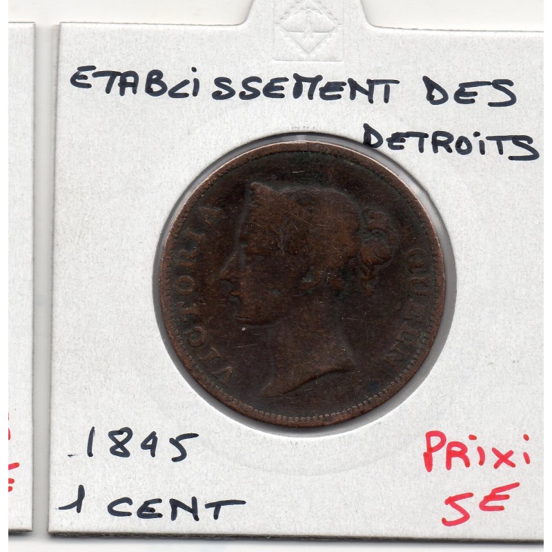 Etablissement des Détroits 1 cent 1845 TB, KM 3 pièce de monnaie