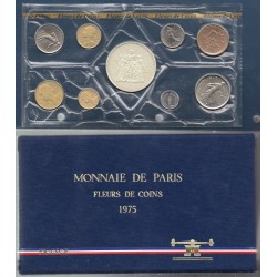 Coffret FDC Fleur de coin France 1975 avec rebord pièces de monnaies en Franc
