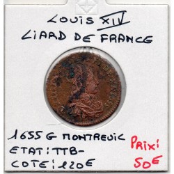 Liard de France 1655 G Montreuil TTB- Louis XIV pièce de monnaie royale