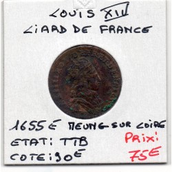 Liard de France 1655 E Meung sur Loire TTB Louis XIV pièce de monnaie royale