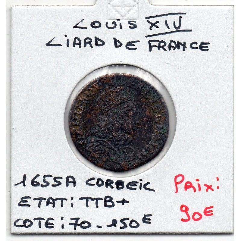 Liard de France 1655 A Corbeil TTB+ Louis XIV pièce de monnaie royale
