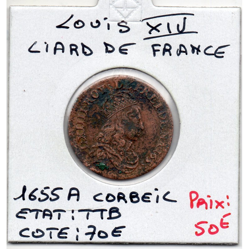 Liard de France 1655 A Corbeil TTB Louis XIV pièce de monnaie royale