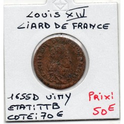 Liard de France 1655 D Vimy TTB Louis XIV pièce de monnaie royale