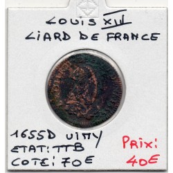 Liard de France 1655 D Vimy TTB Louis XIV pièce de monnaie royale