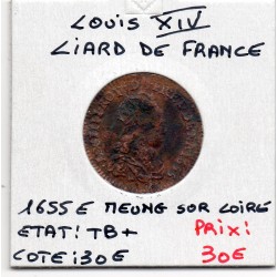 Liard de France 1655 E Meung sur Loire TB+ Louis XIV pièce de monnaie royale