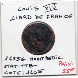 Liard de France 1655 G Montreuil TTB- Louis XIV pièce de monnaie royale