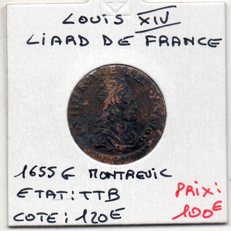 Liard de France 1655 G Montreuil TTB Louis XIV pièce de monnaie royale