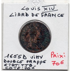 Liard de France 1655 D Vimy TTB double frappe Louis XIV pièce de monnaie royale