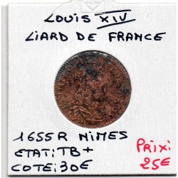 Liard de France 1655 R Nimes TB+ Louis XIV pièce de monnaie royale