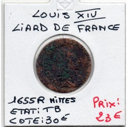 Liard de France 1655 R Nimes TB Louis XIV pièce de monnaie royale