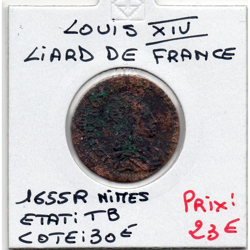 Liard de France 1655 R Nimes TB Louis XIV pièce de monnaie royale