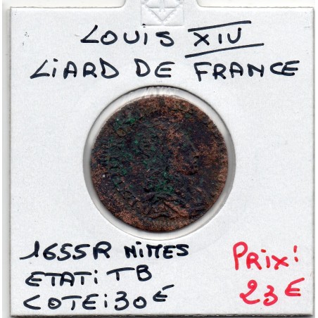 Liard de France 1655 R Nimes TB Louis XIV pièce de monnaie royale