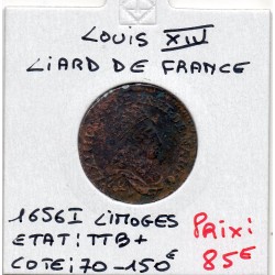 Liard de France 1656 I Limoge TTB+ Louis XIV pièce de monnaie royale