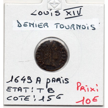 Denier tournois 1649 A ParisTB  Louis XIV pièce de monnaie royale