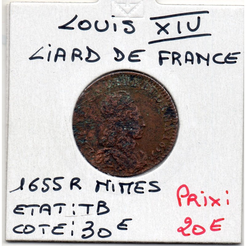 Liard de France 1655 R Nimes TB Louis XIV pièce de monnaie royale