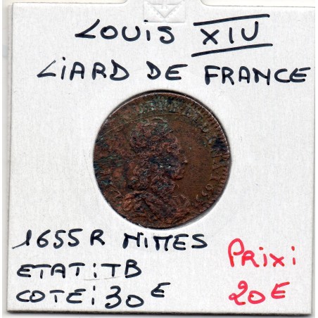 Liard de France 1655 R Nimes TB Louis XIV pièce de monnaie royale