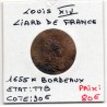 Liard de France 1655 K Bordeaux TTB Louis XIV pièce de monnaie royale