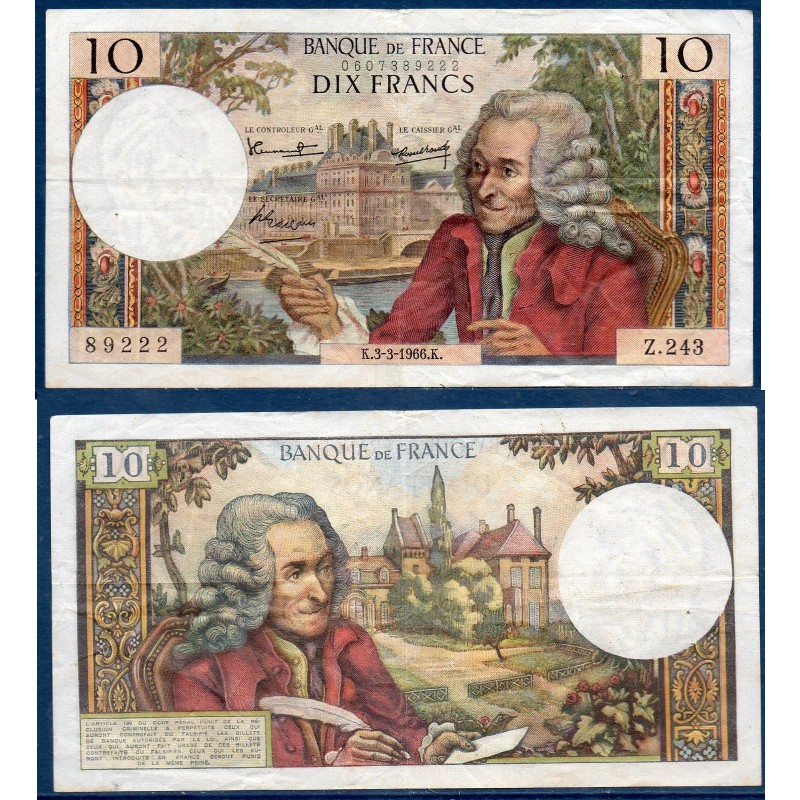 10 Francs Voltaire TTB- 3.3.1966 Billet de la banque de France