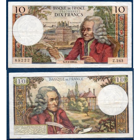 10 Francs Voltaire TTB- 3.3.1966 Billet de la banque de France