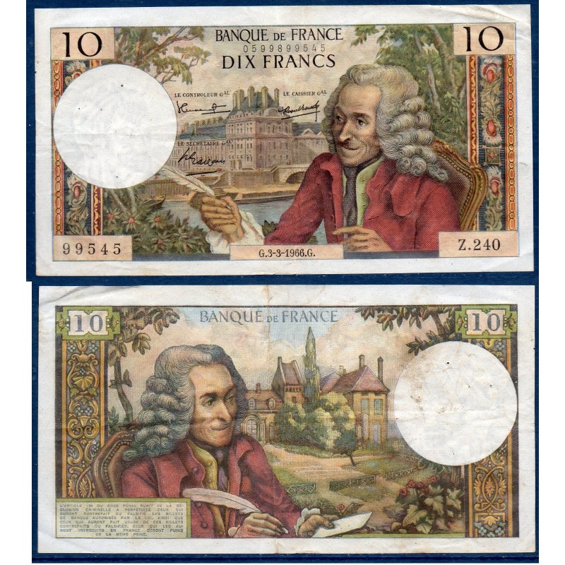 10 Francs Voltaire TTB- 3.3.1966 Billet de la banque de France