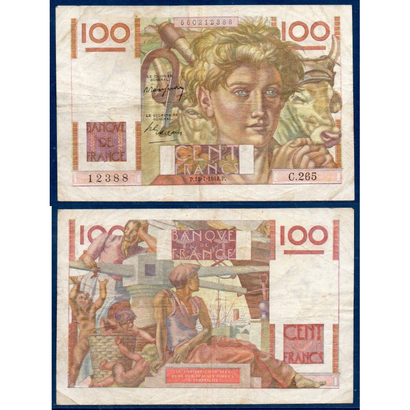 100 Francs Jeune Paysan TB+ 15.7.1948 Billet de la banque de France