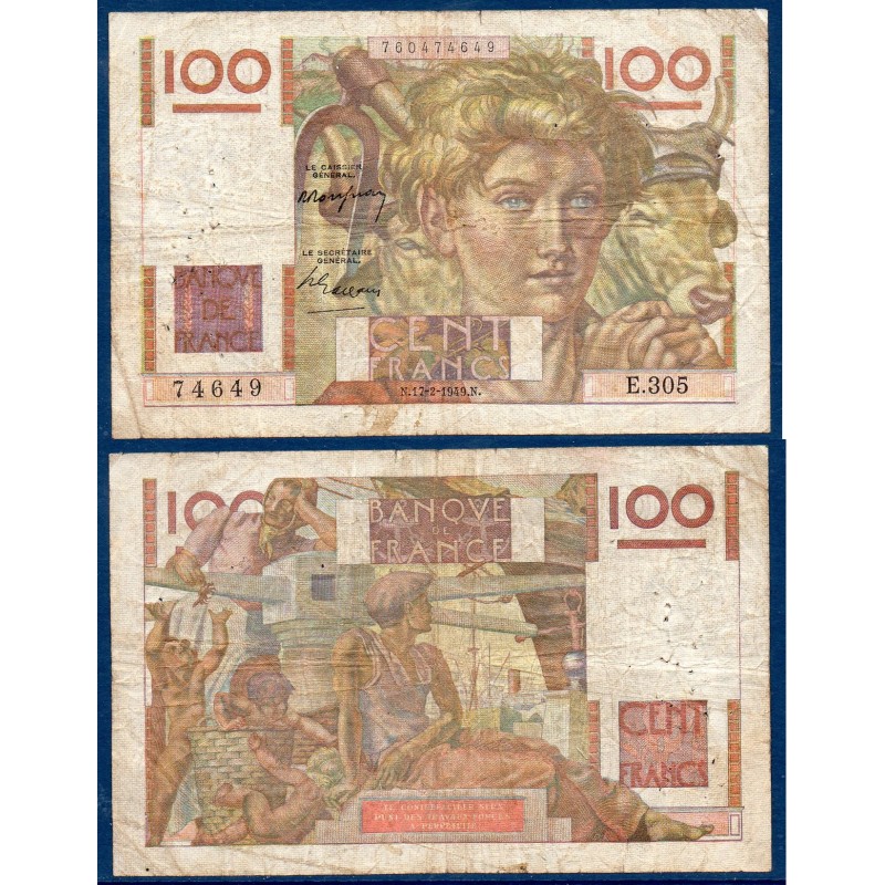 100 Francs Jeune Paysan B 17.2.1949 Billet de la banque de France
